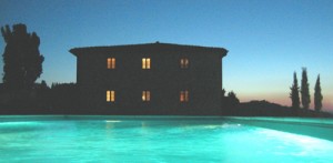 rent villa pool light in the night