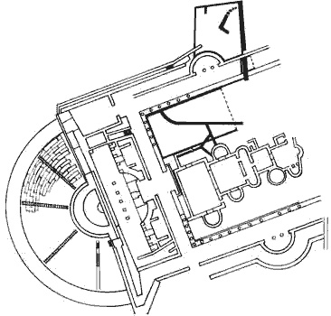 map of the Roman theater and the Roman baths of Volterra